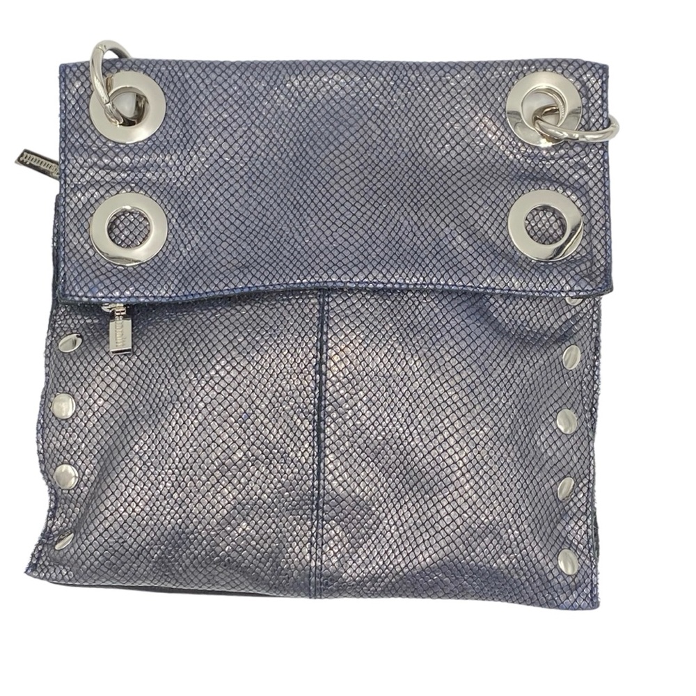 Hammitt Montana Large Reversible Black and Gray/Blue Leather Crossbody Bag